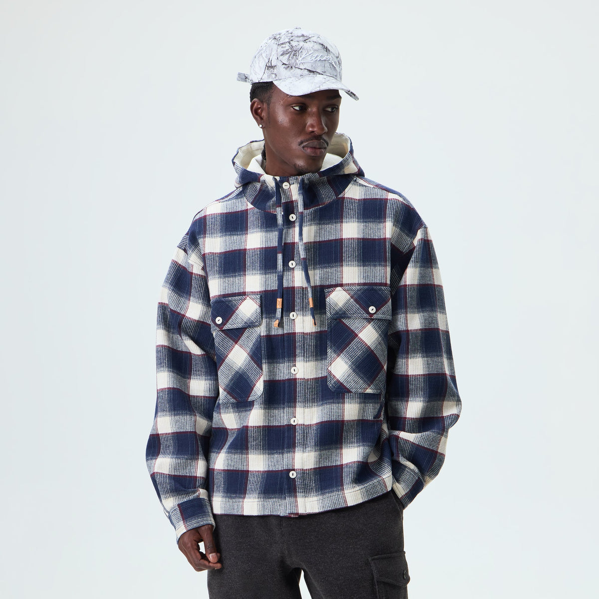 Kith Waffle Plaid Henson Hooded Buttondown - Sandrift