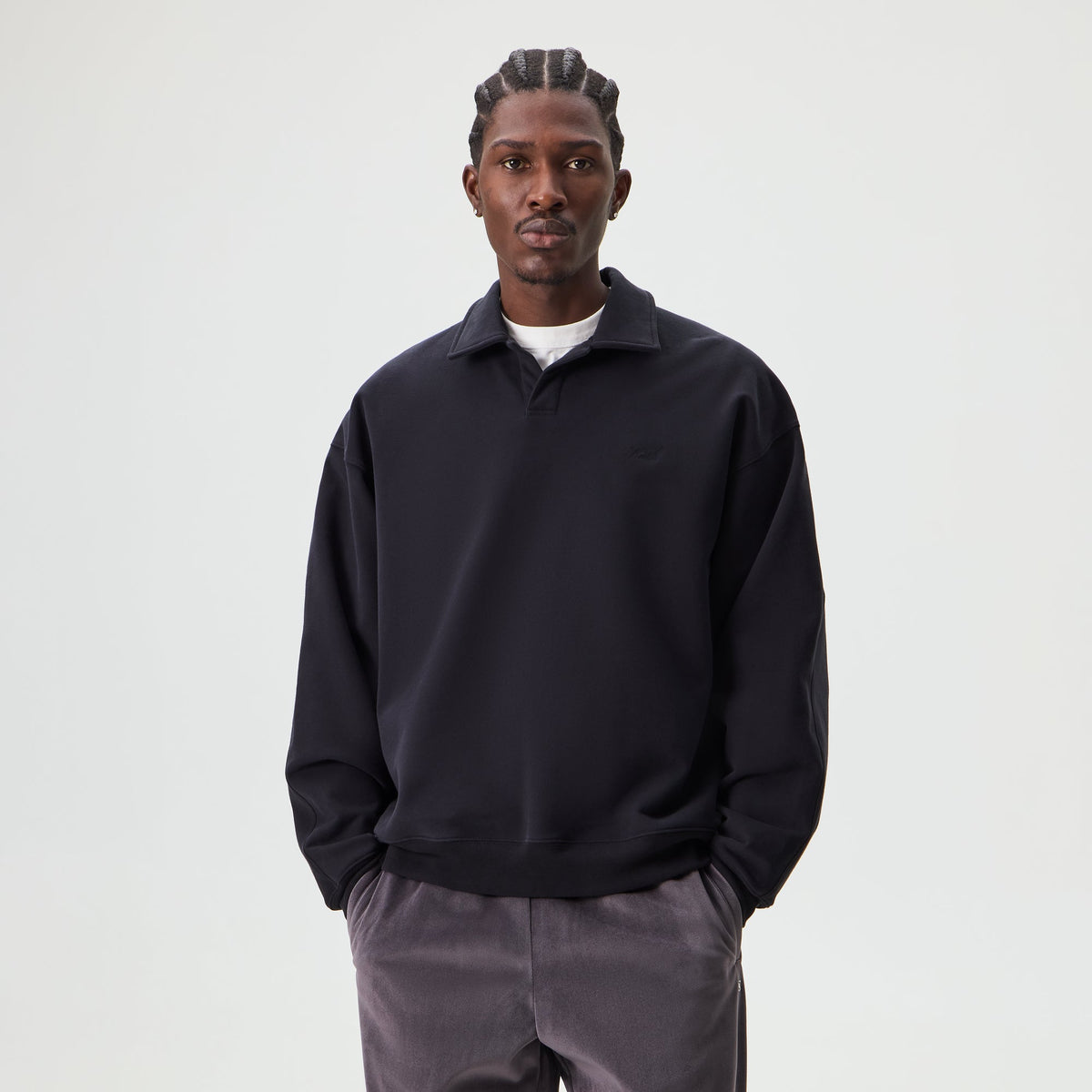 Kith Sueded French Terry Nelson Rugby Pullover - Black