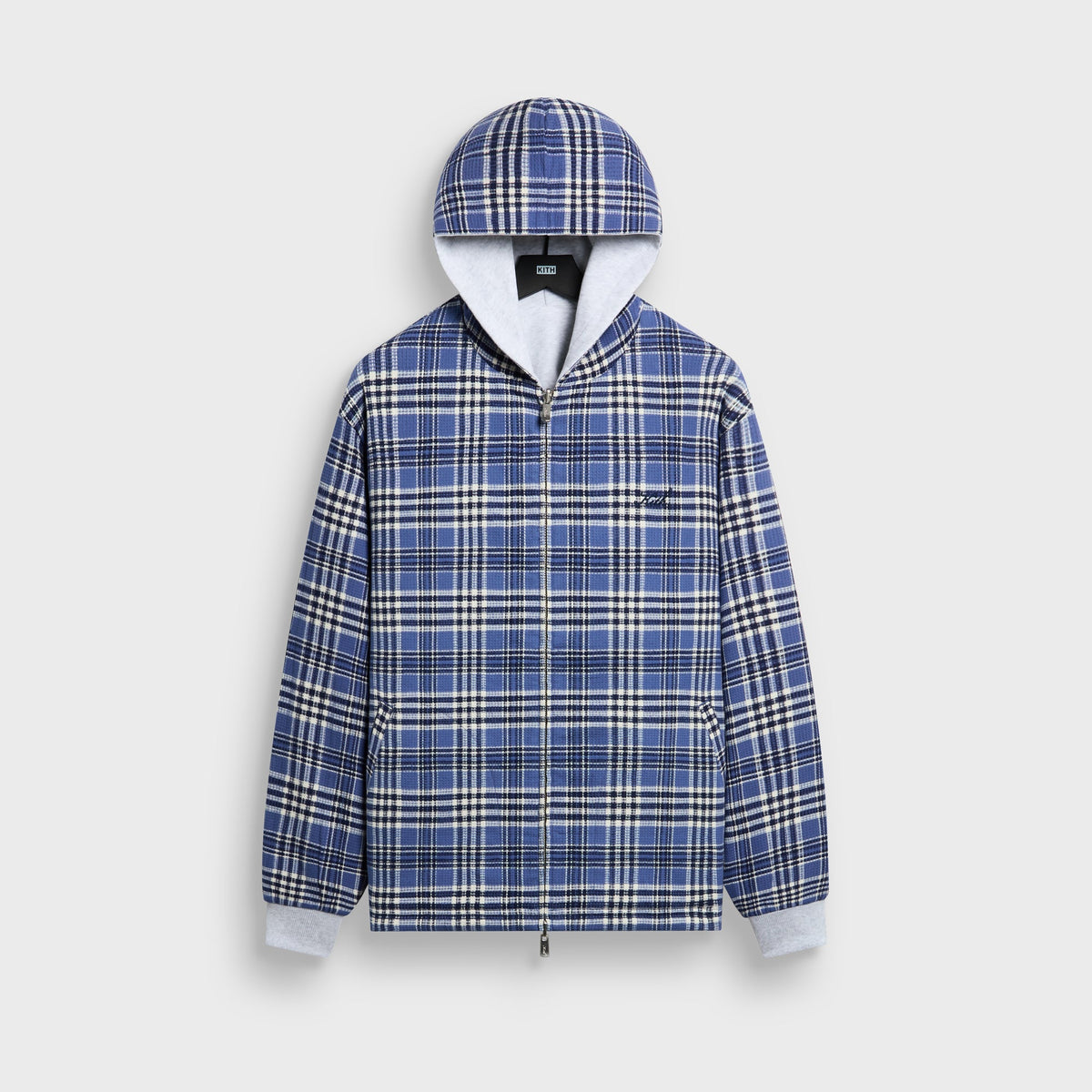 Kith Reversible Waffle Plaid Khenny Zip-Up Hoodie - Light Heather Grey