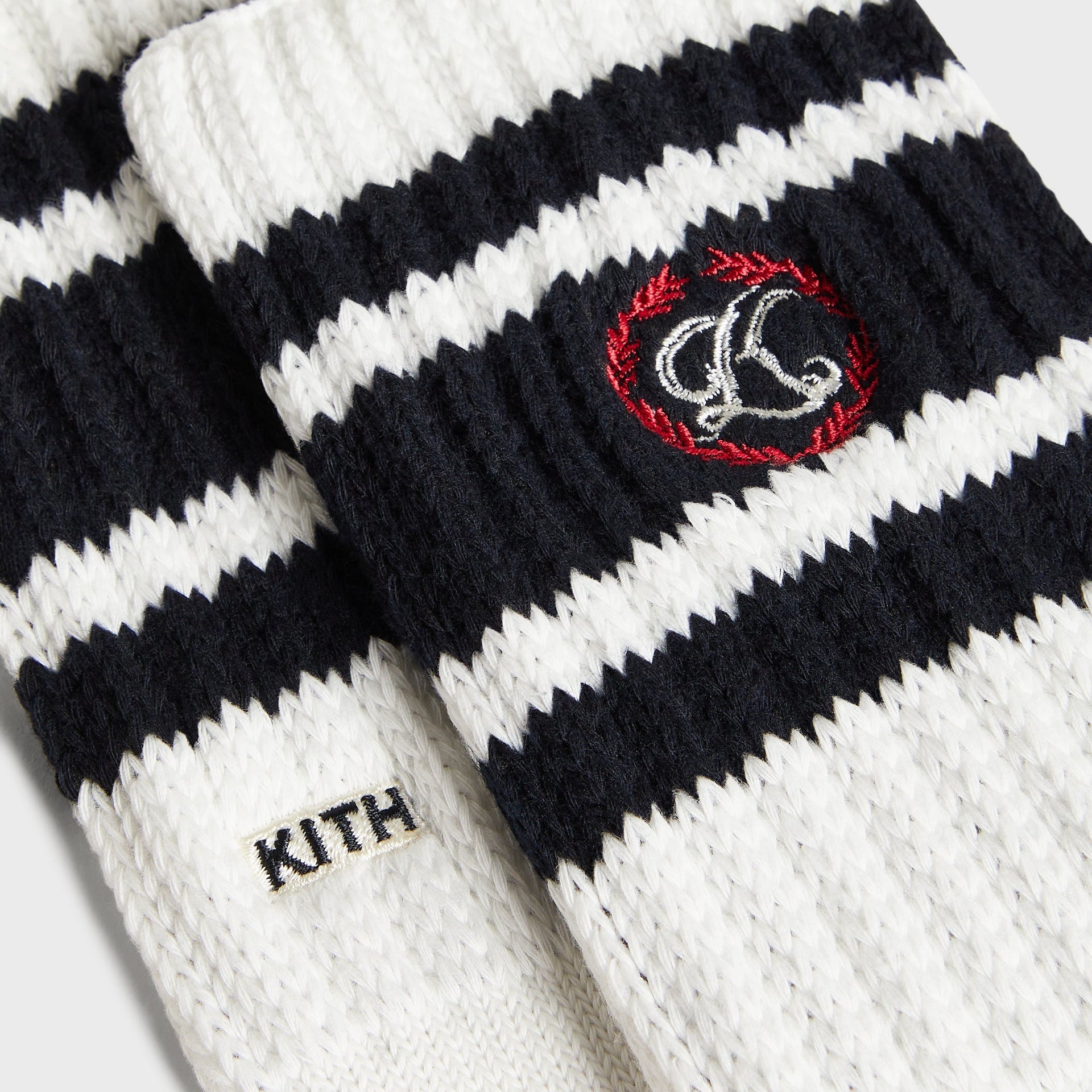 Kith Script K Laurel Stripe Cotton Chunky Crew Socks - White - PH