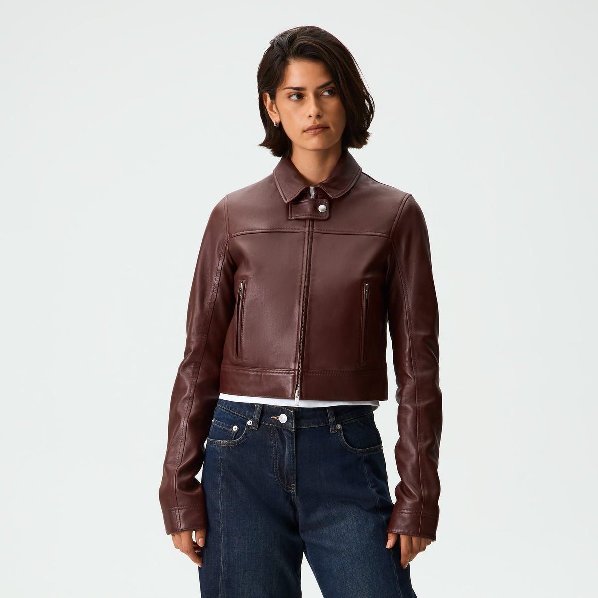 Kith Women Meika Leather Shrunken Jacket - Magma