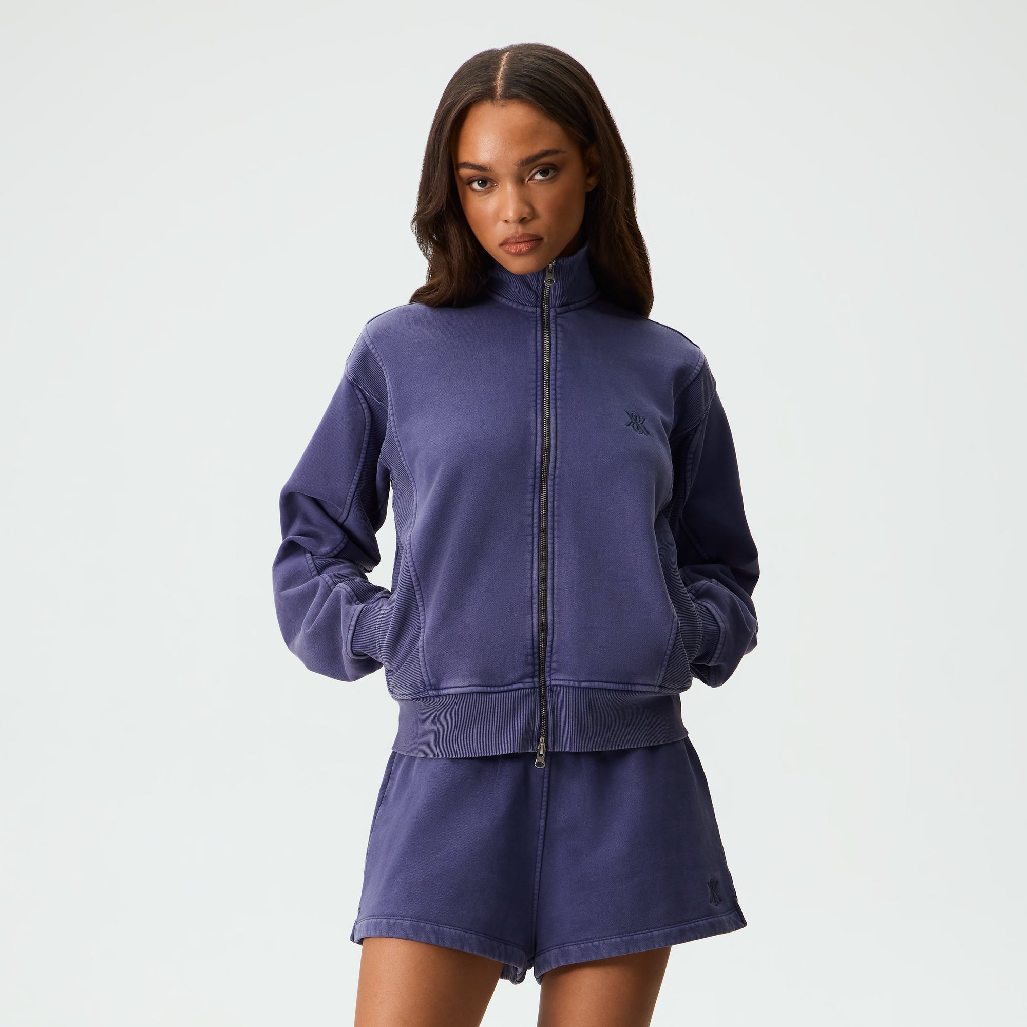 【なか　ヌビキルトジャケット　ネイビー】 Kith Women Oversized Wyler Paneled Full Zip Jacket - Neptune