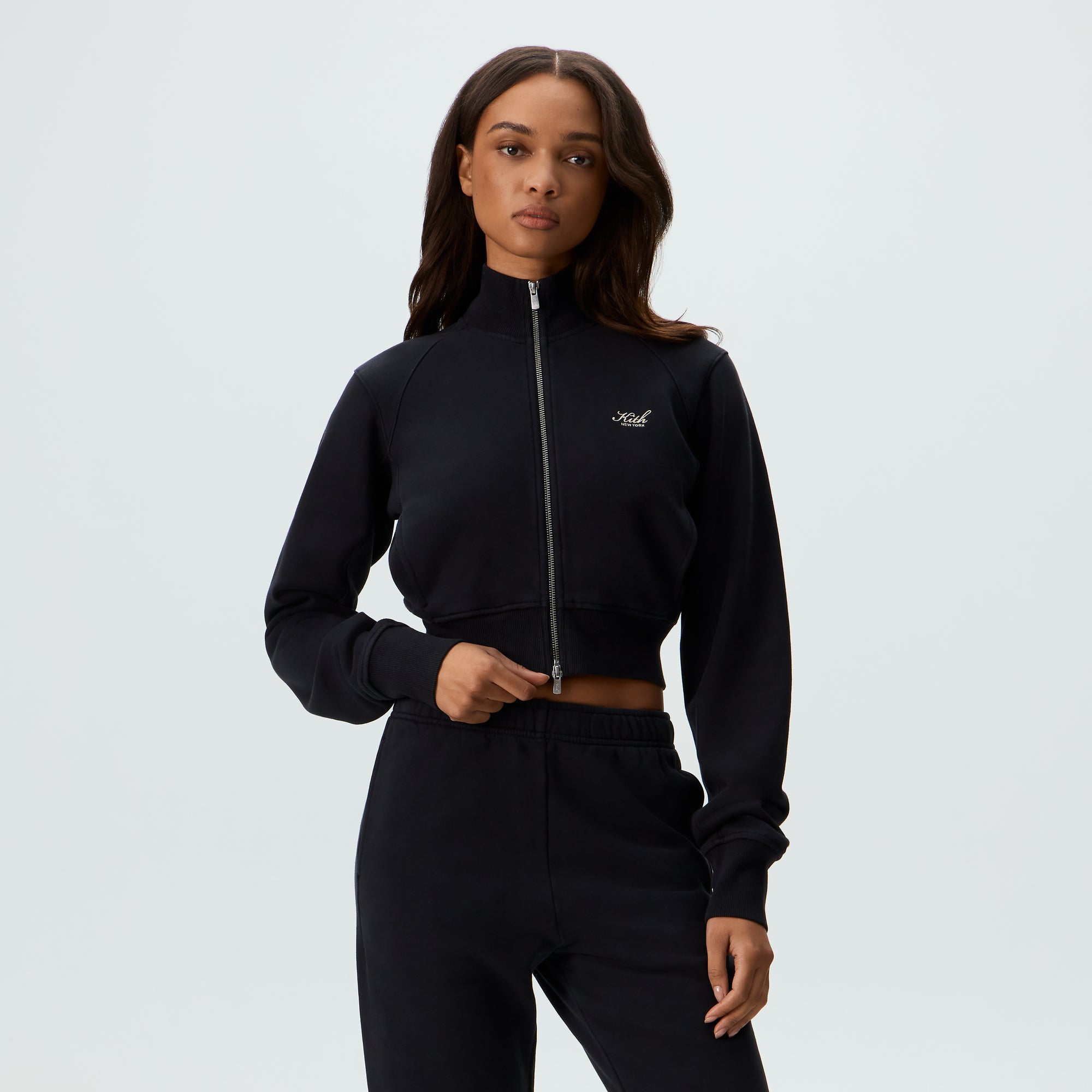 Kith Women Davin Cropped Track Zip Jacket - Black – Kith Japan