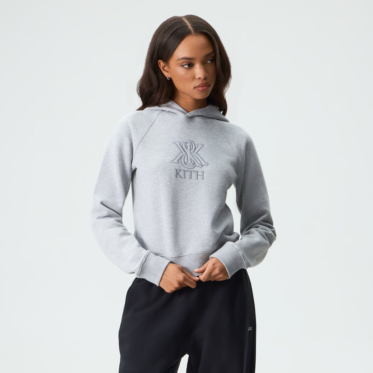 Kith Women Tatum Outline Crest Hoodie - Cool Heather Grey