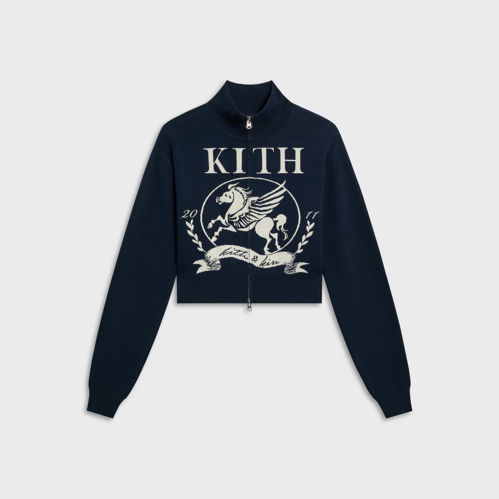 kith women ロゴニット　セットアップ Kith Women Cropped Wyler Full Zip Pegasus Sweater - Placid – Kith
