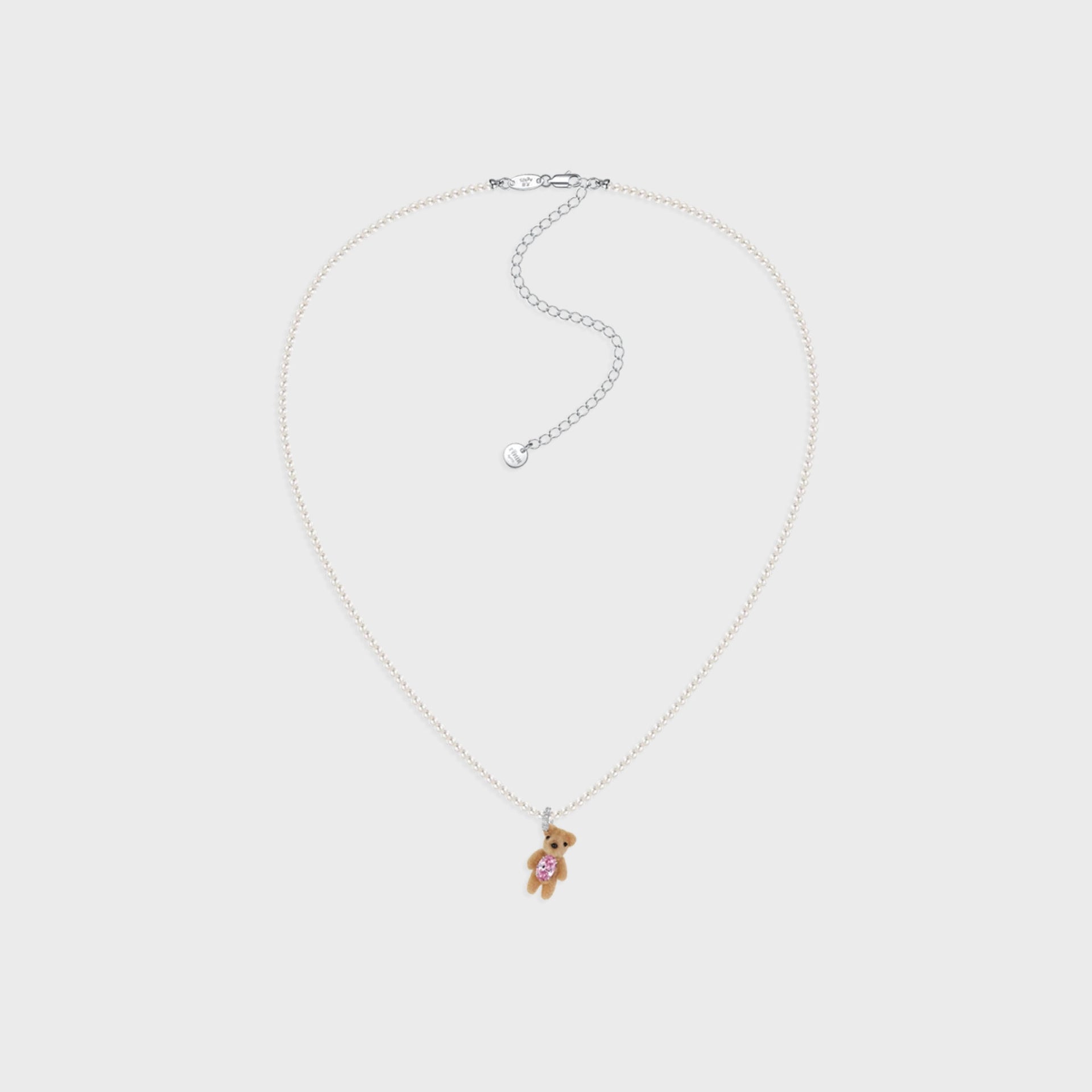 YVMIN Mini Flocked Bear Pearl Necklace - Pink