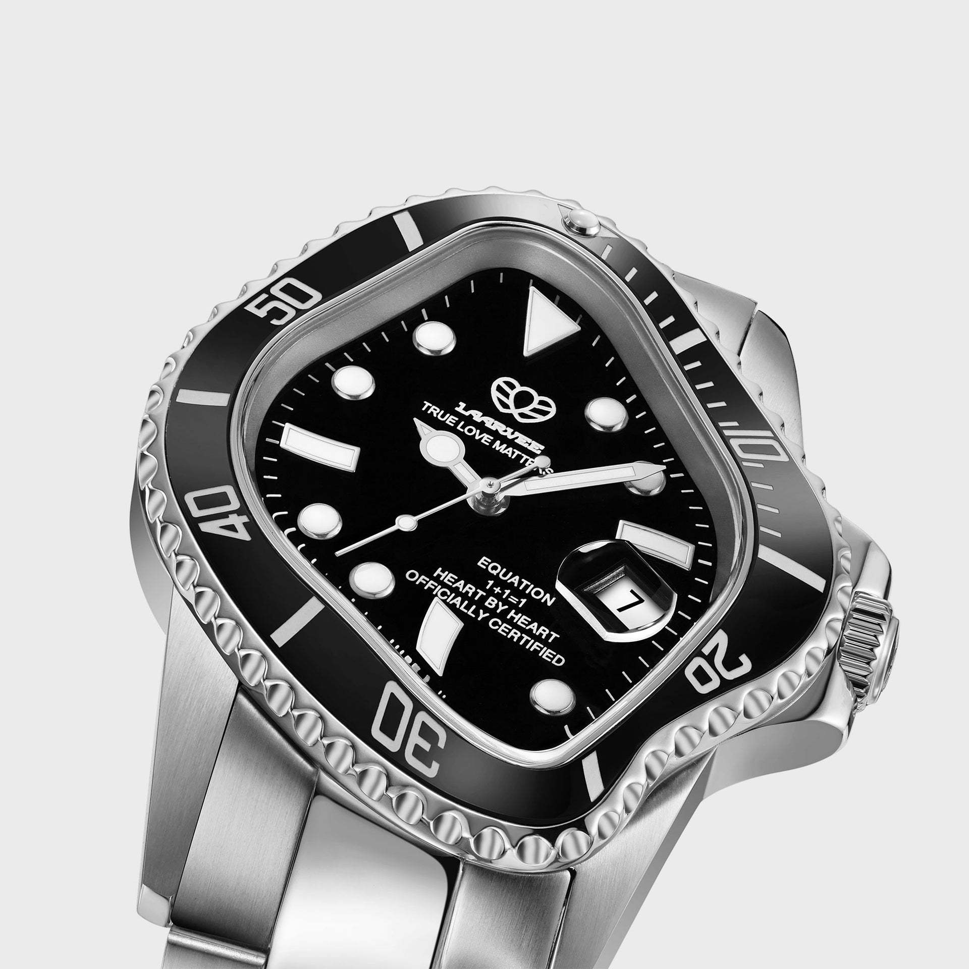 LAARVEE Silver Precision Steel - Black Ceramic Bezel / Black Dial