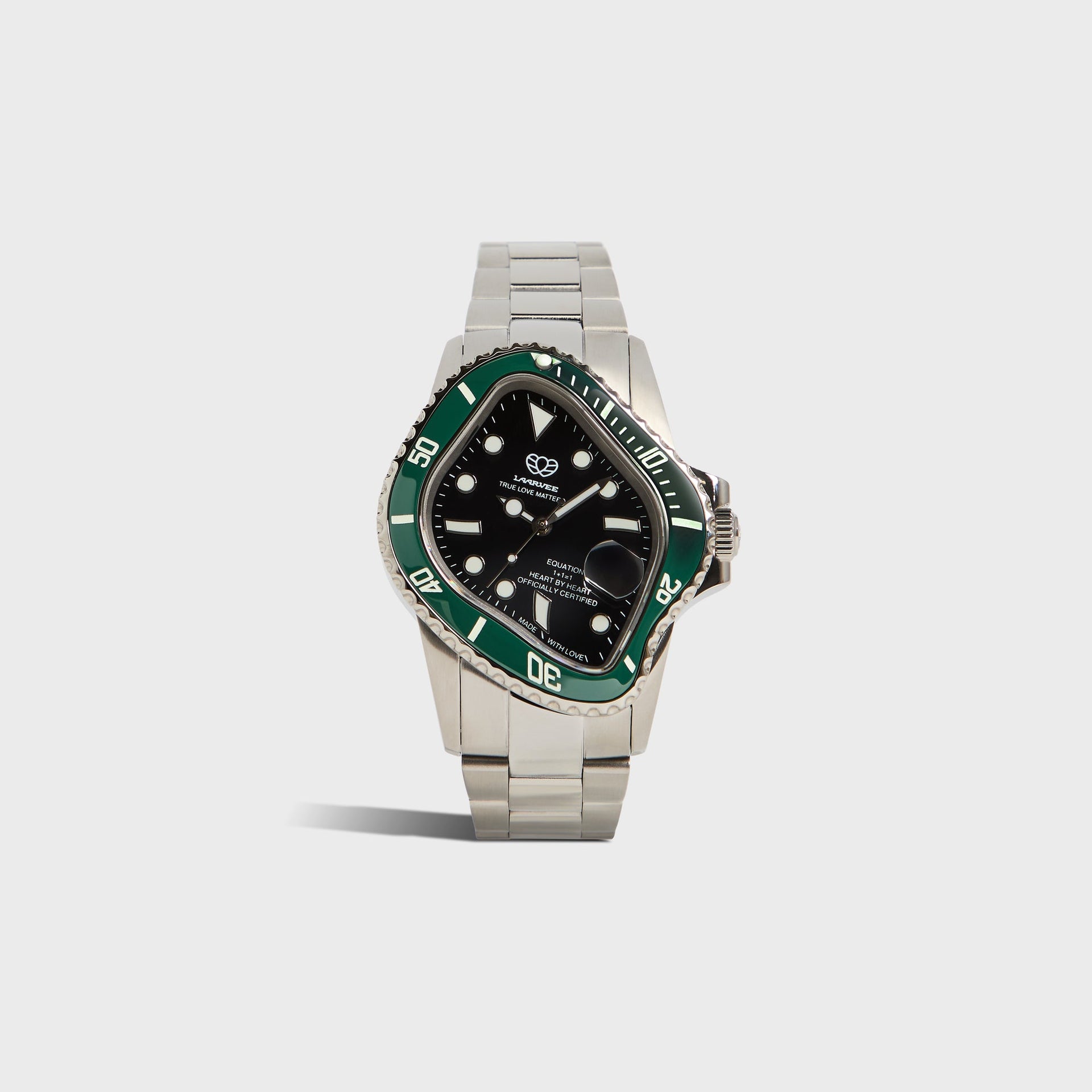 LAARVEE Silver Precision Steel - Green Bezel / Black Dial