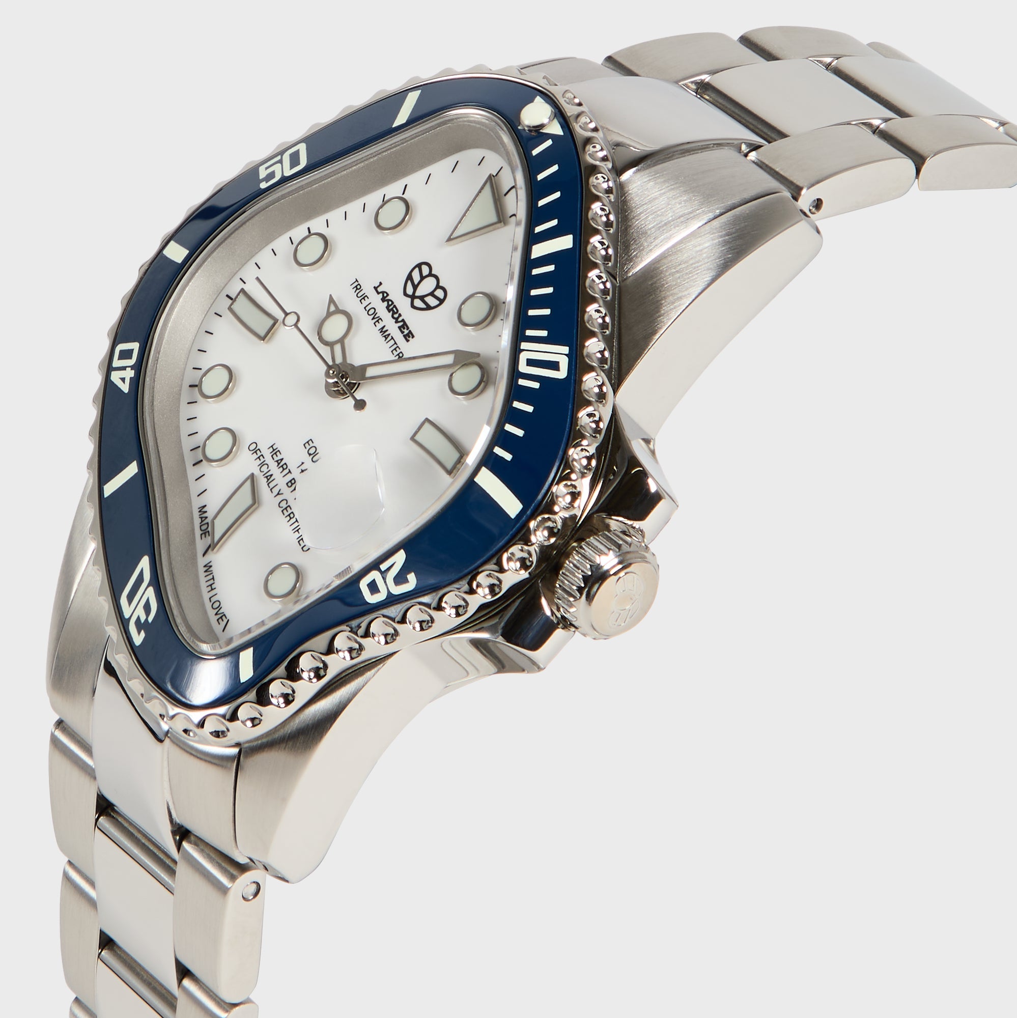 Laarvee Silver Precision Steel - Navy Blue Ceramic Bezel / White