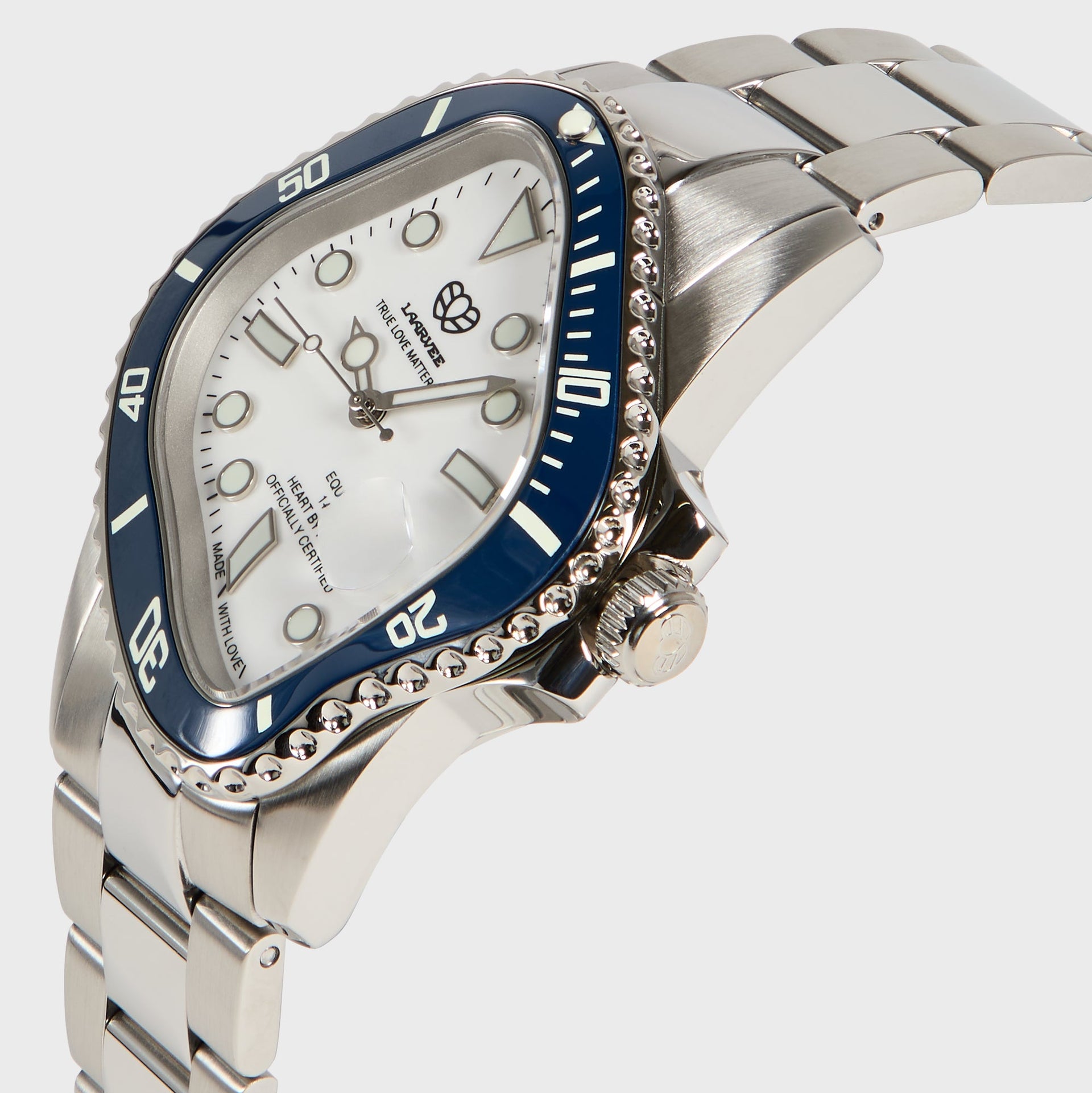 LAARVEE Silver Precision Steel - Navy Blue Ceramic Bezel / White Dial