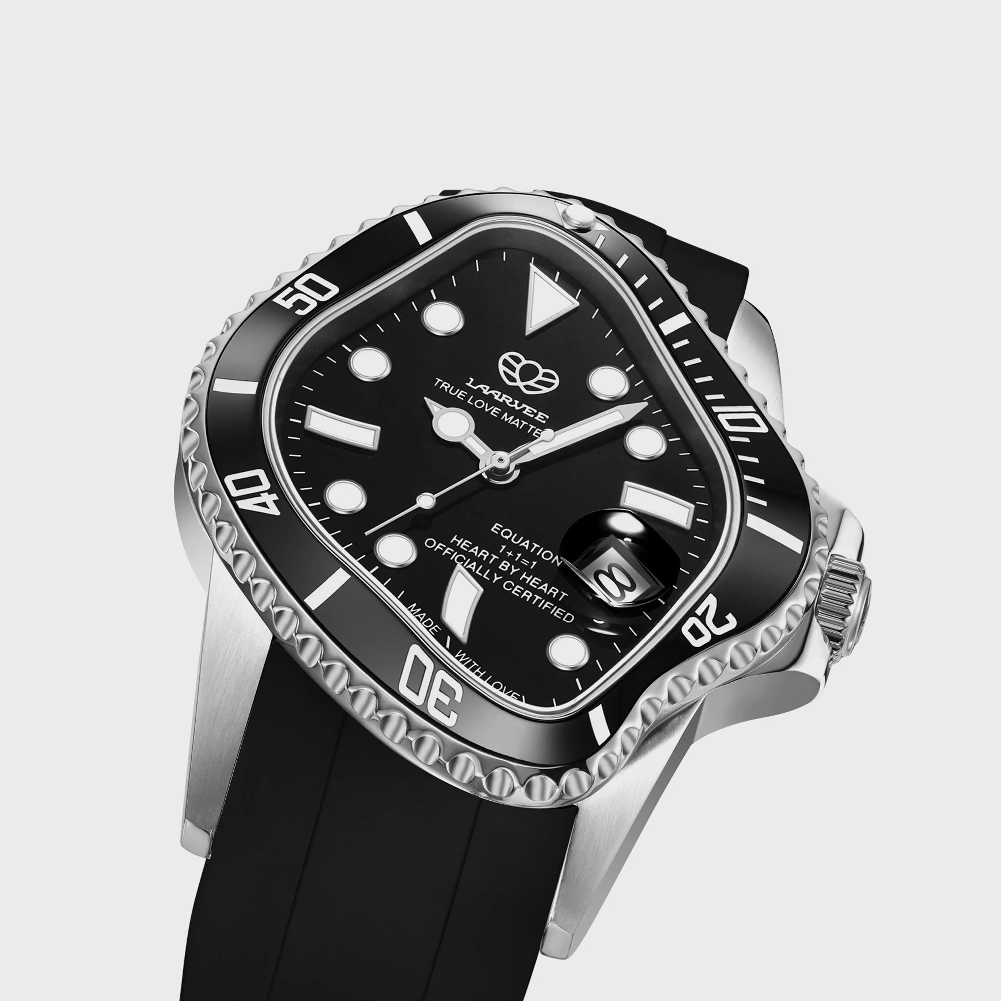 LAARVEE Silver Precision Steel - Black Ceramic Bezel / Black Dial