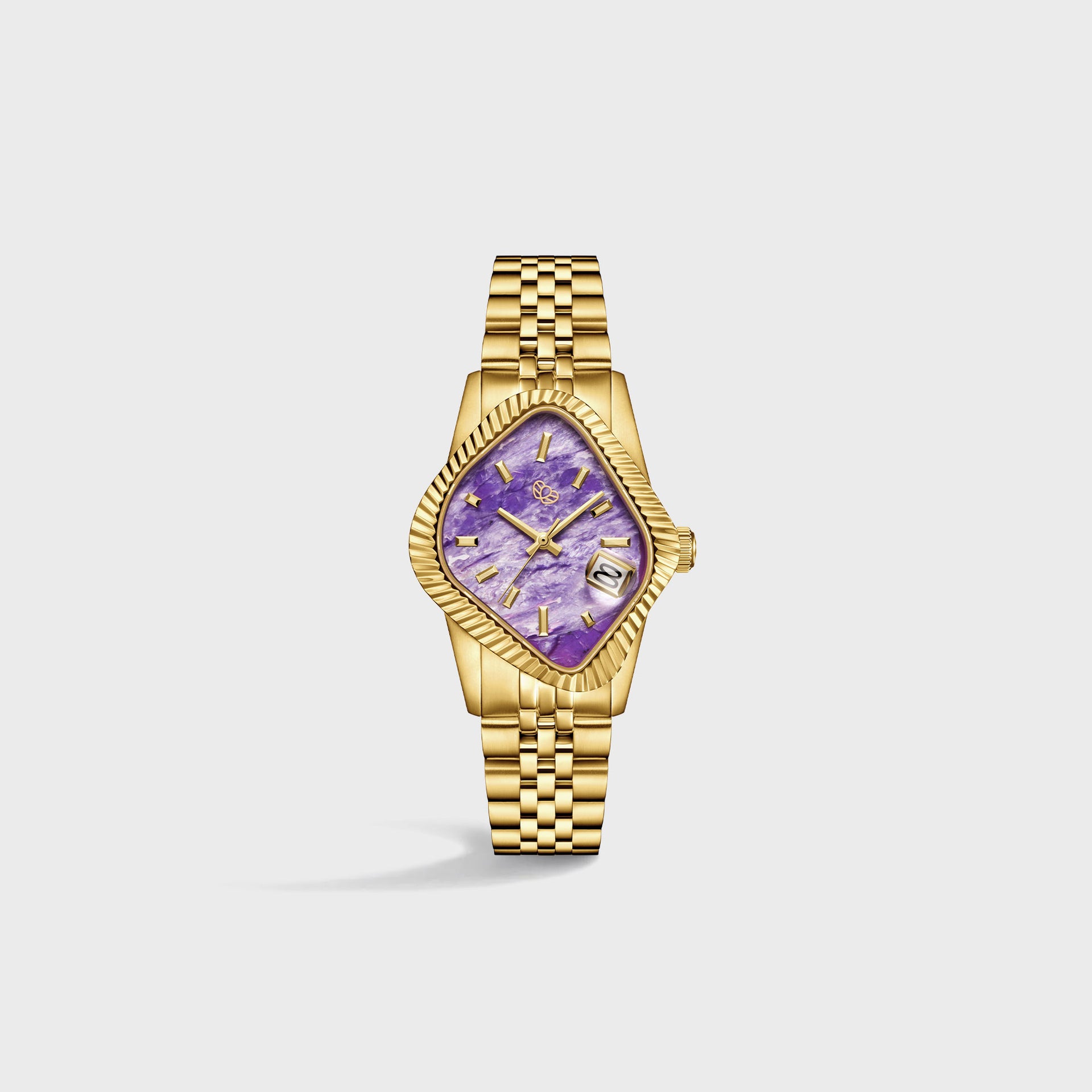 LAARVEE Golden Precision Steel - Polished Fluted Bezel / Natural Charoite Dial