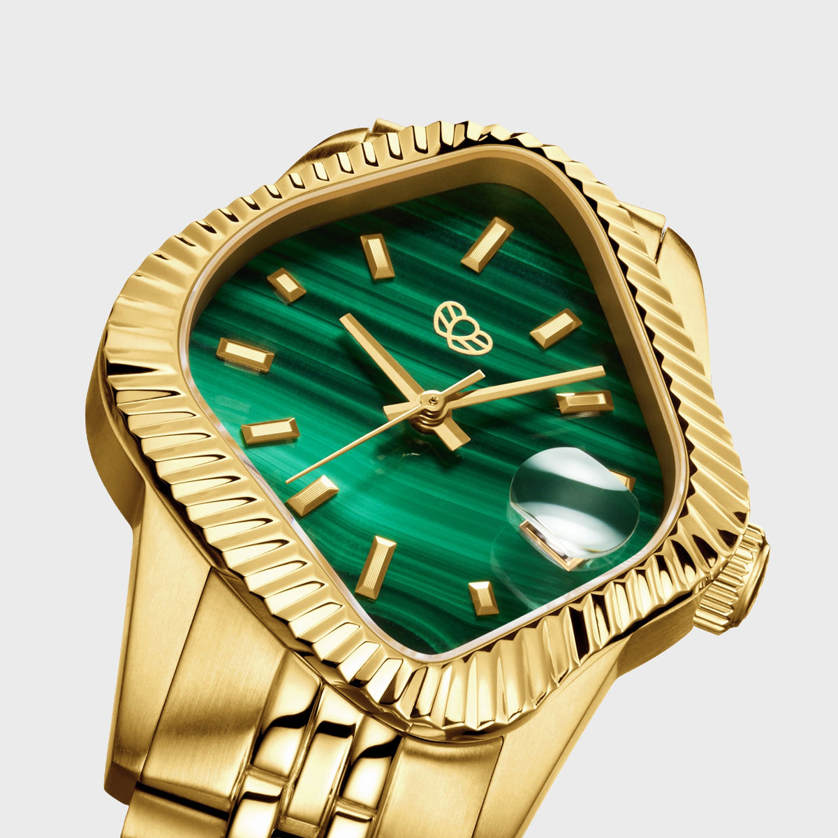 LAARVEE Golden Precision Steel - Fluted Bezel / Malachite Dial