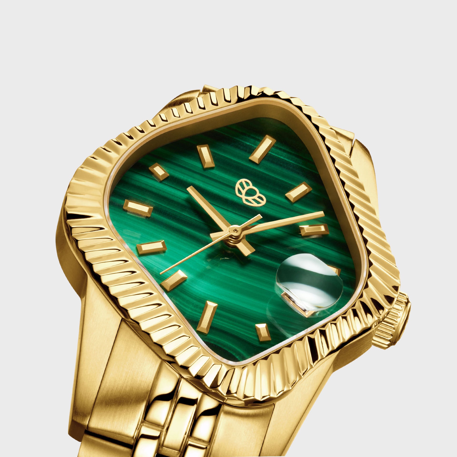 Laarvee Golden Precision Steel - Polished Fluted Bezel / Natural Malachite Dial
