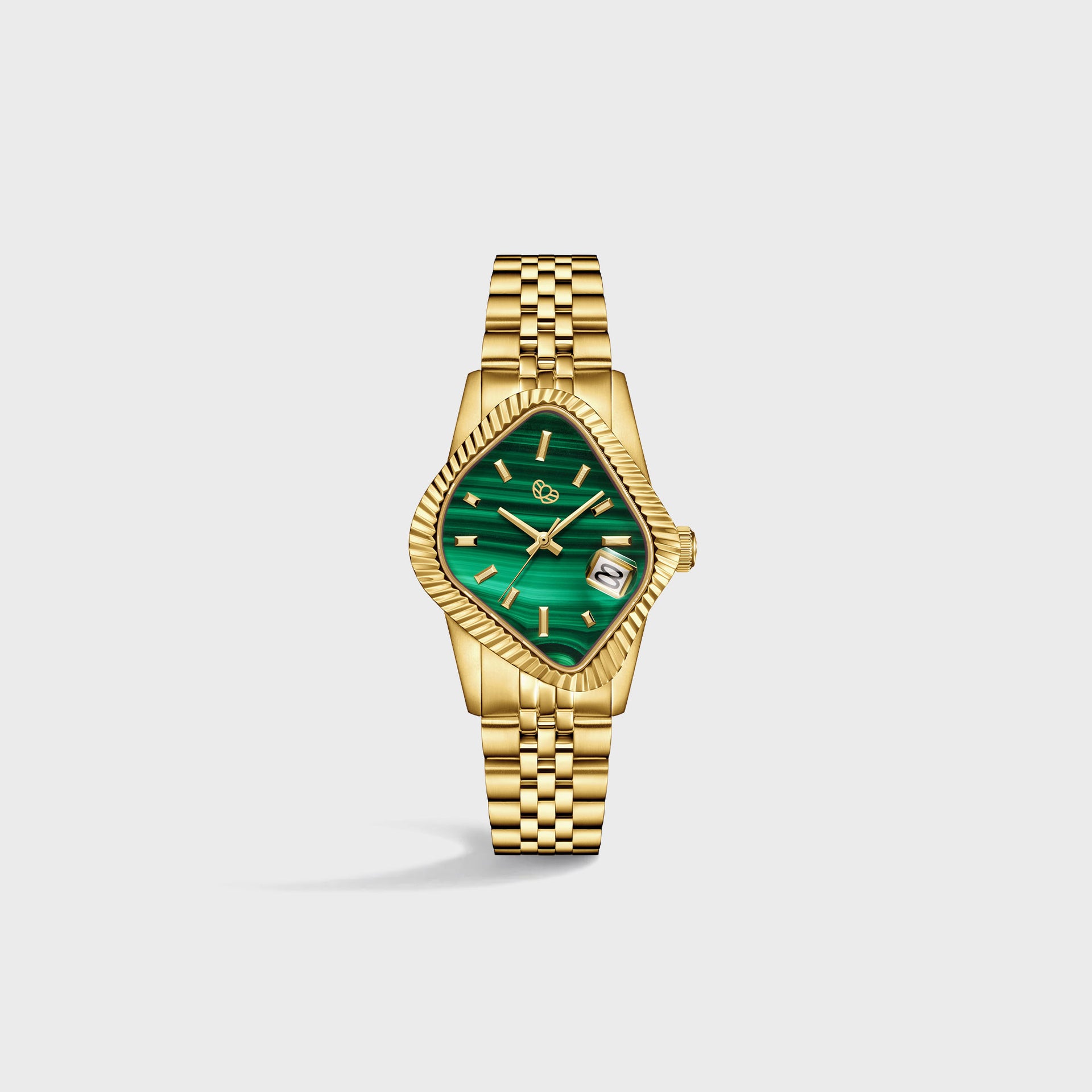 Laarvee Golden Precision Steel - Polished Fluted Bezel / Natural Malachite Dial