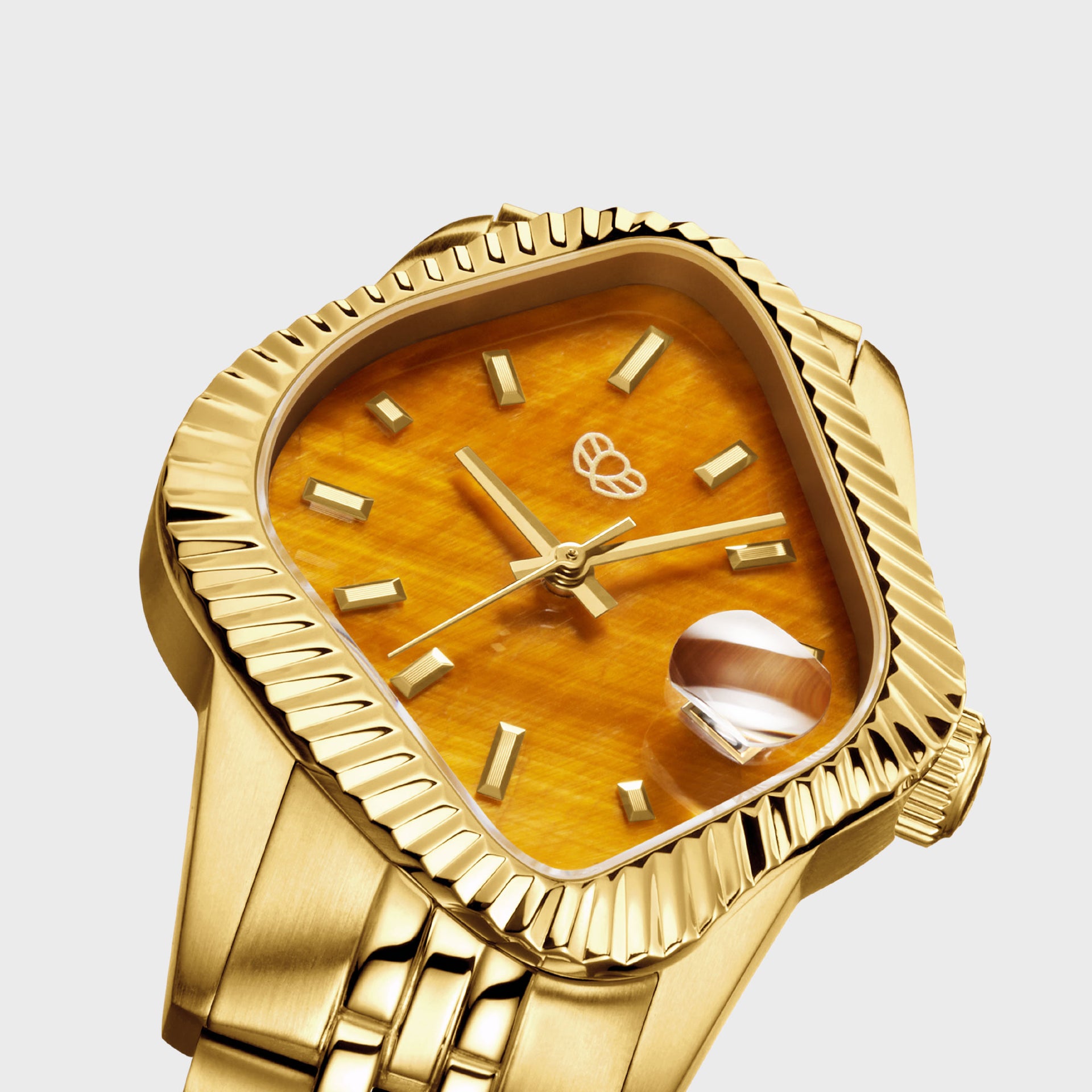 Laarvee Golden Precision Steel - Polished Fluted Bezel / Natural Tiger’s Eye Dial