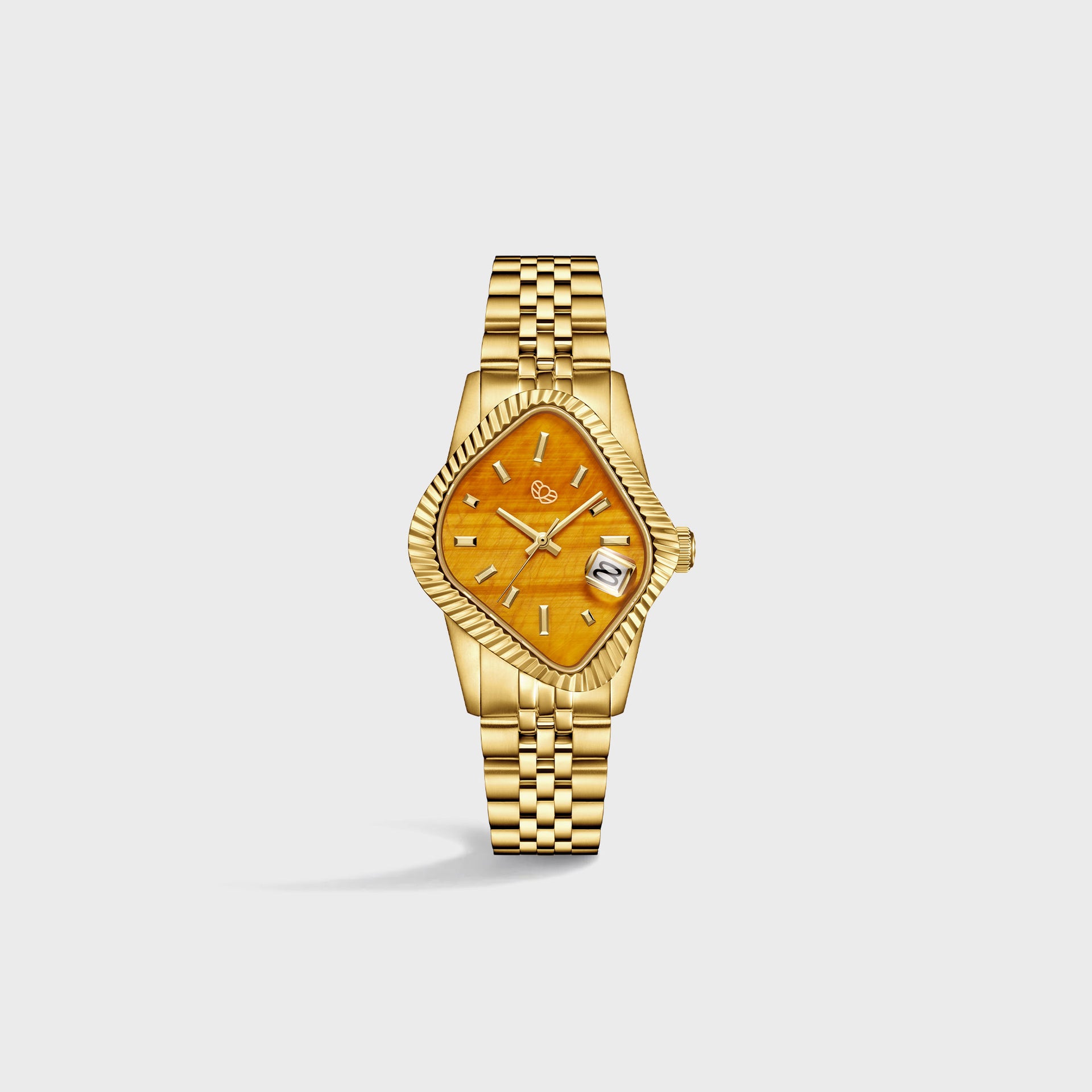 Laarvee Golden Precision Steel - Polished Fluted Bezel / Natural Tiger’s Eye Dial