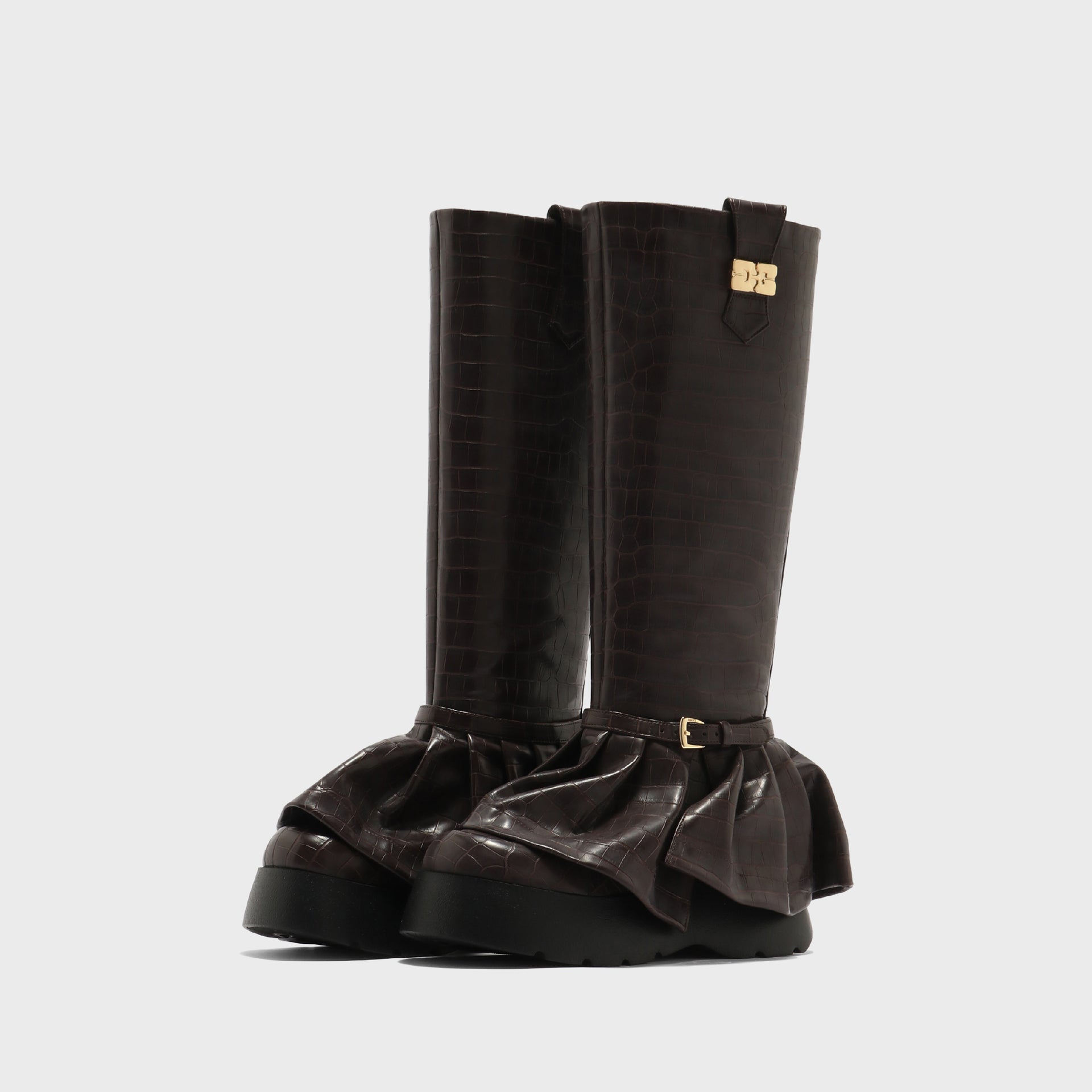 Ganni Kat High Boot Croco - Brown