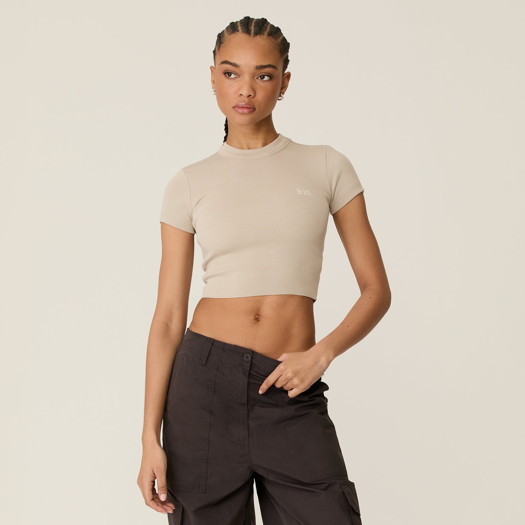kith woman mulberryteeベージュ リブ編み Tシャツ 半袖 Kith Women Mulberry Tee II - Bare – Kith Japan