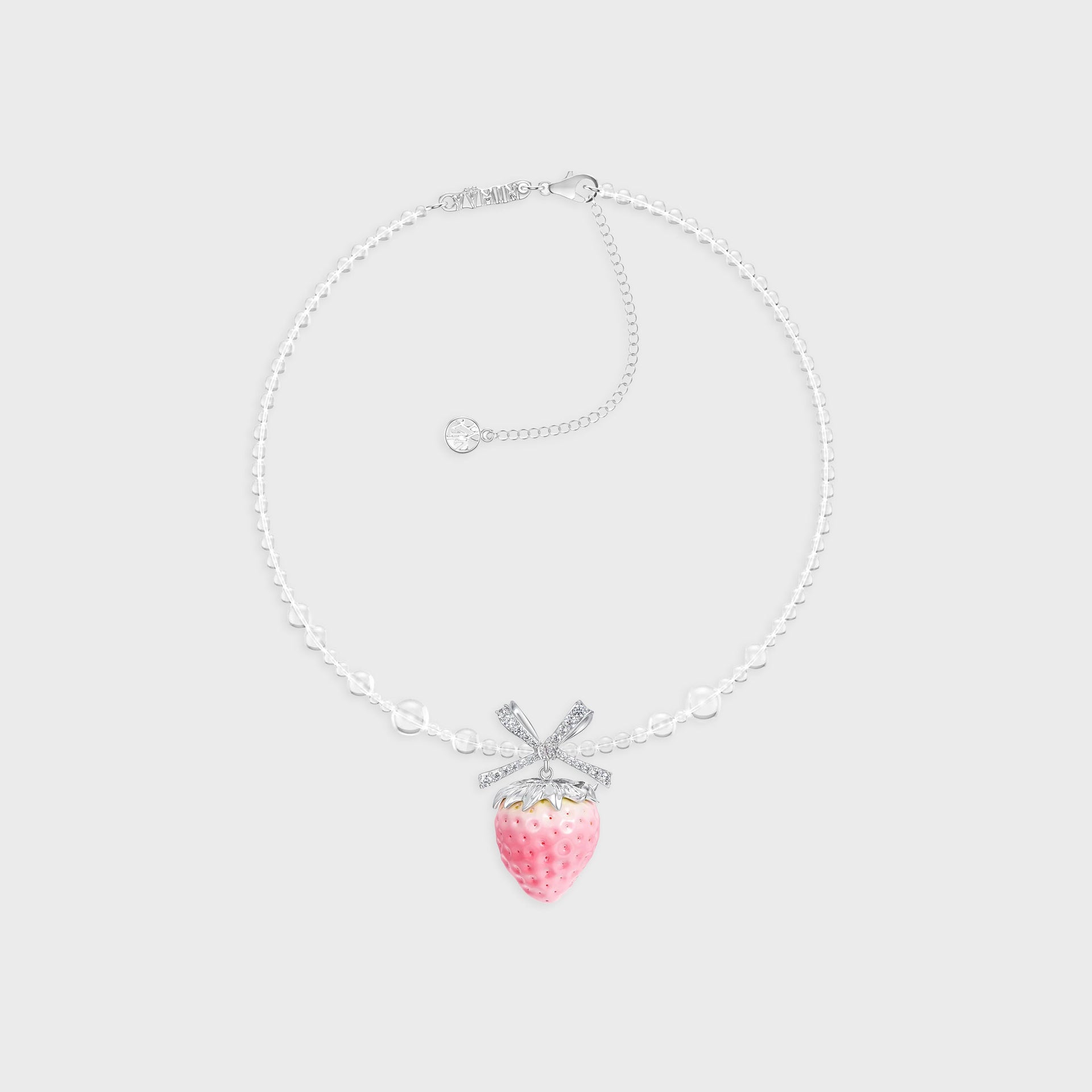 YVMIN Strawberry Bowknot Crystal Necklace - Pink