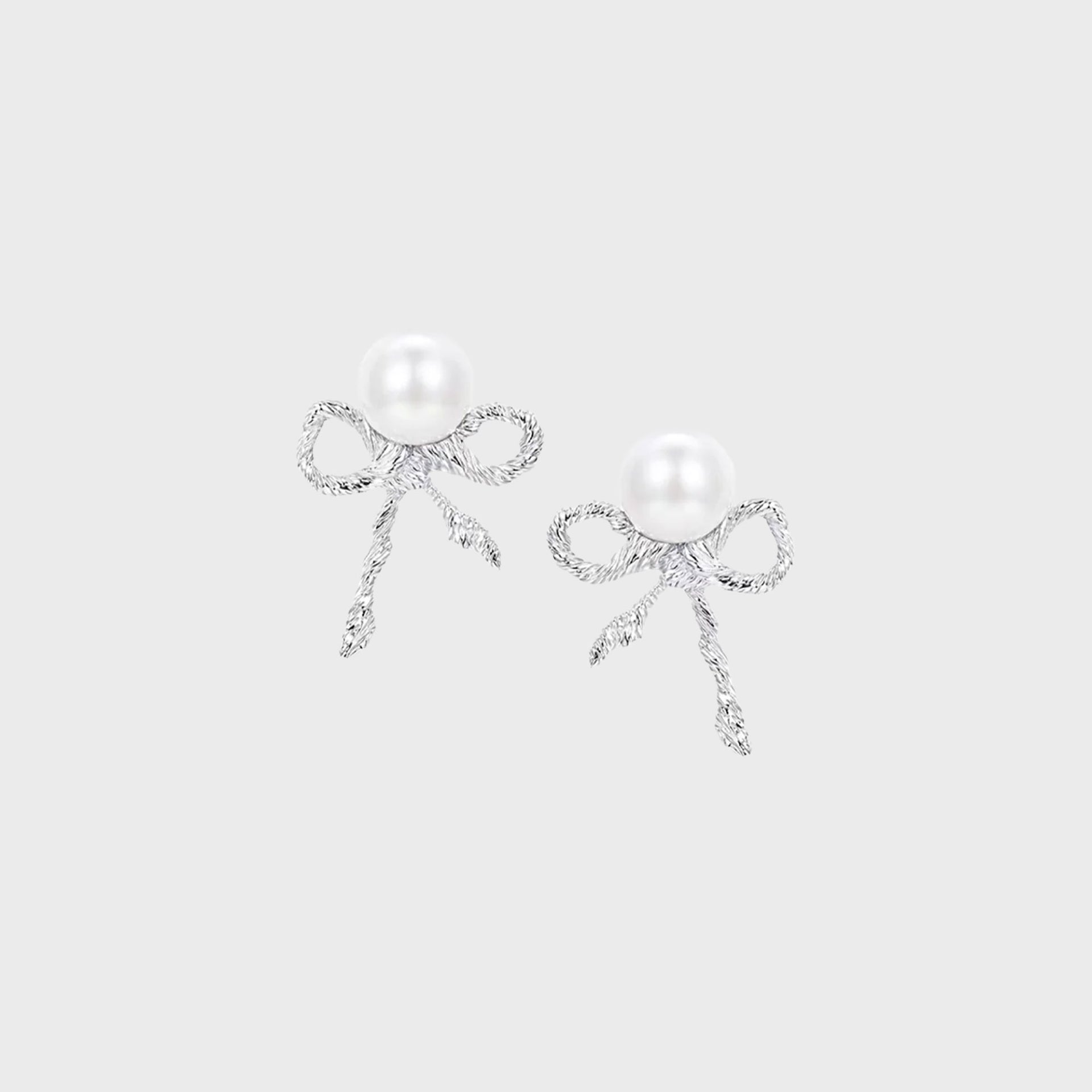 YVMIN Twisted Rope Bow Pearl Earring - Silver