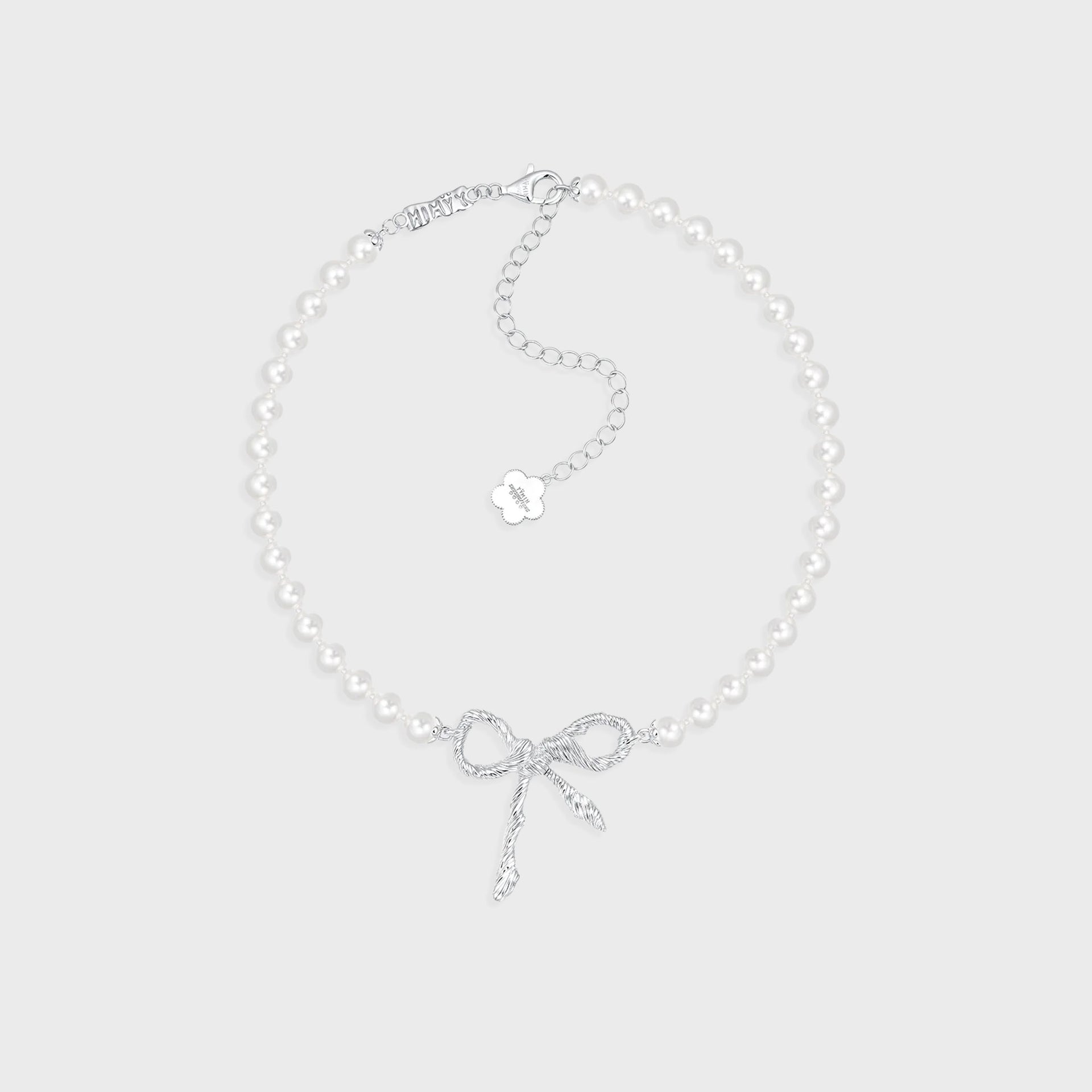YVMIN Twisted Rope Bow Pearl Necklace - Silver