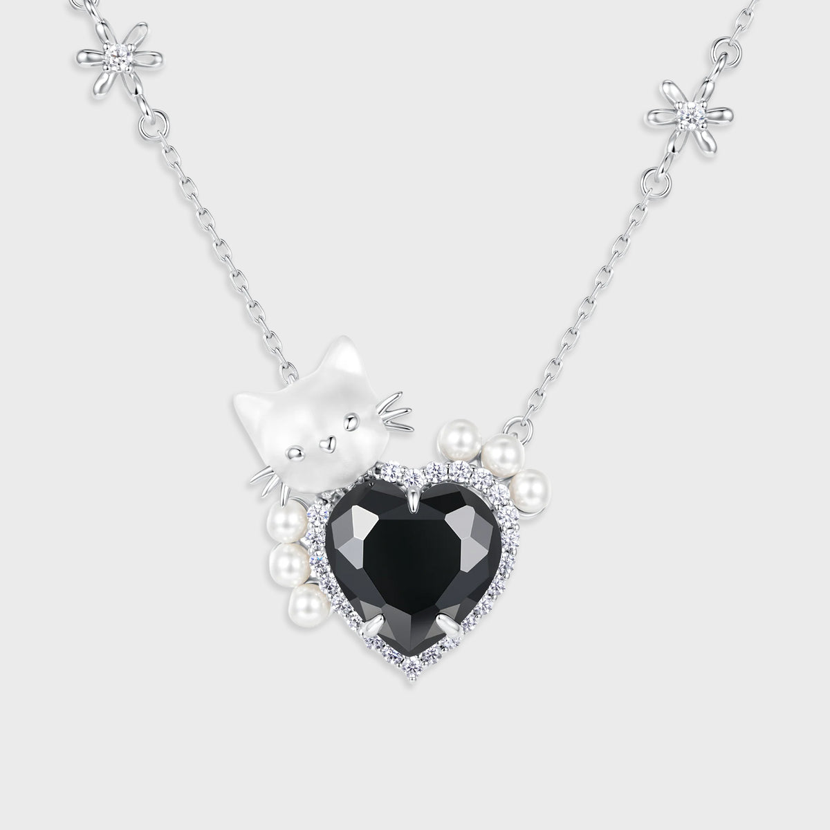 YVMIN Kitten Heart Shaped Gemstone Necklaces - Black