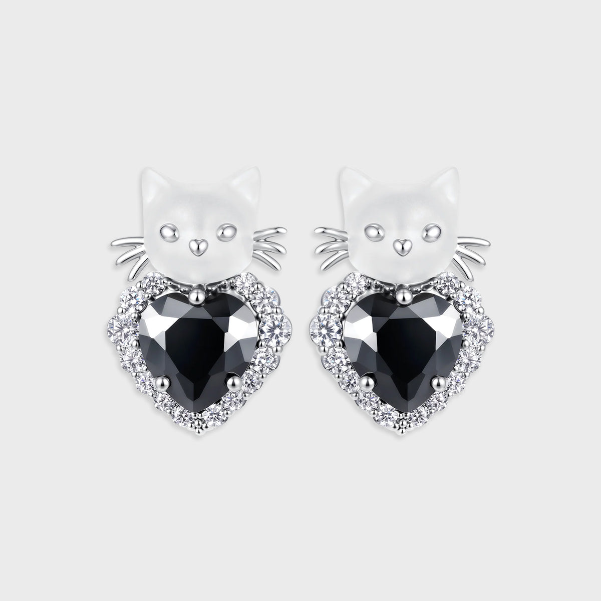 YVMIN Mini Cat Heart Shaped Gemstone Earrings - Black